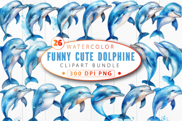 Download Funny Cute Dolphin Clipart Bundle - Fun Collection