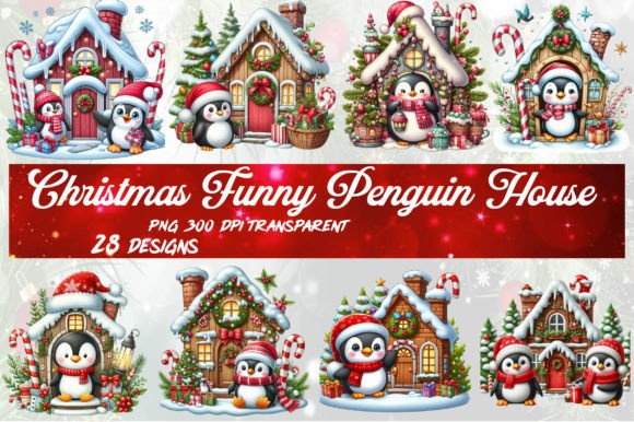 Download Christmas Funny Penguin House Clipart - Fun Collection
