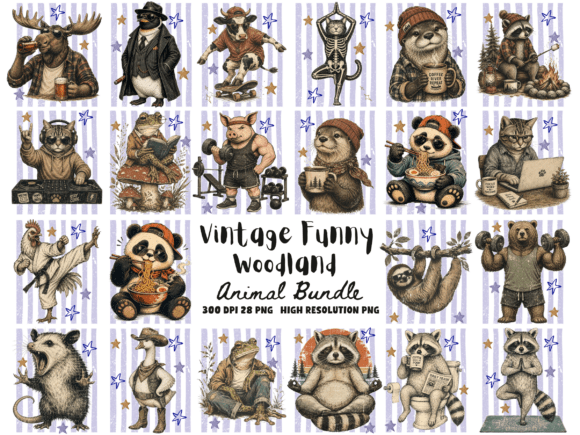 Download Vintage Funny Woodland Animal PNG Bundle - Fun Collection