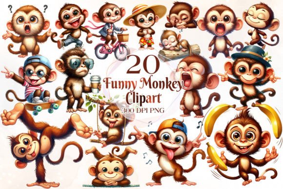 Download Funny Monkey Watercolor Clipart Bundle - Fun Collection