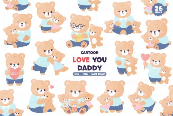 Download Happy Father Day Cute Bear Family Set - Cute bear Collection