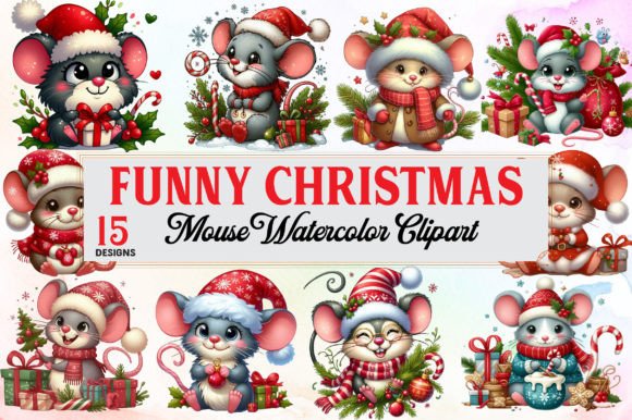 Download Funny Christmas Mouse Watercolor Clipart - Fun Collection