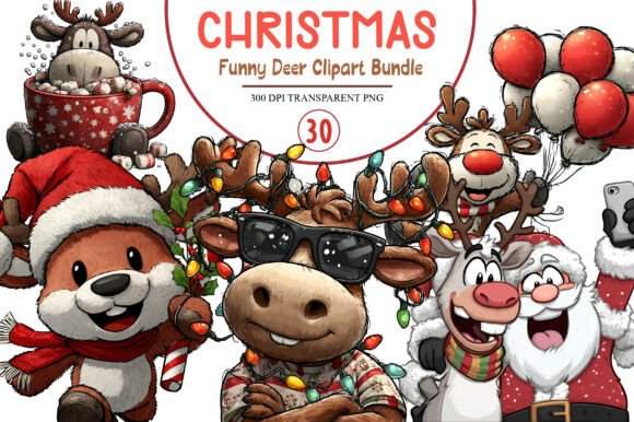 Download Christmas Funny Deer Clipart Bundle - Fun Collection